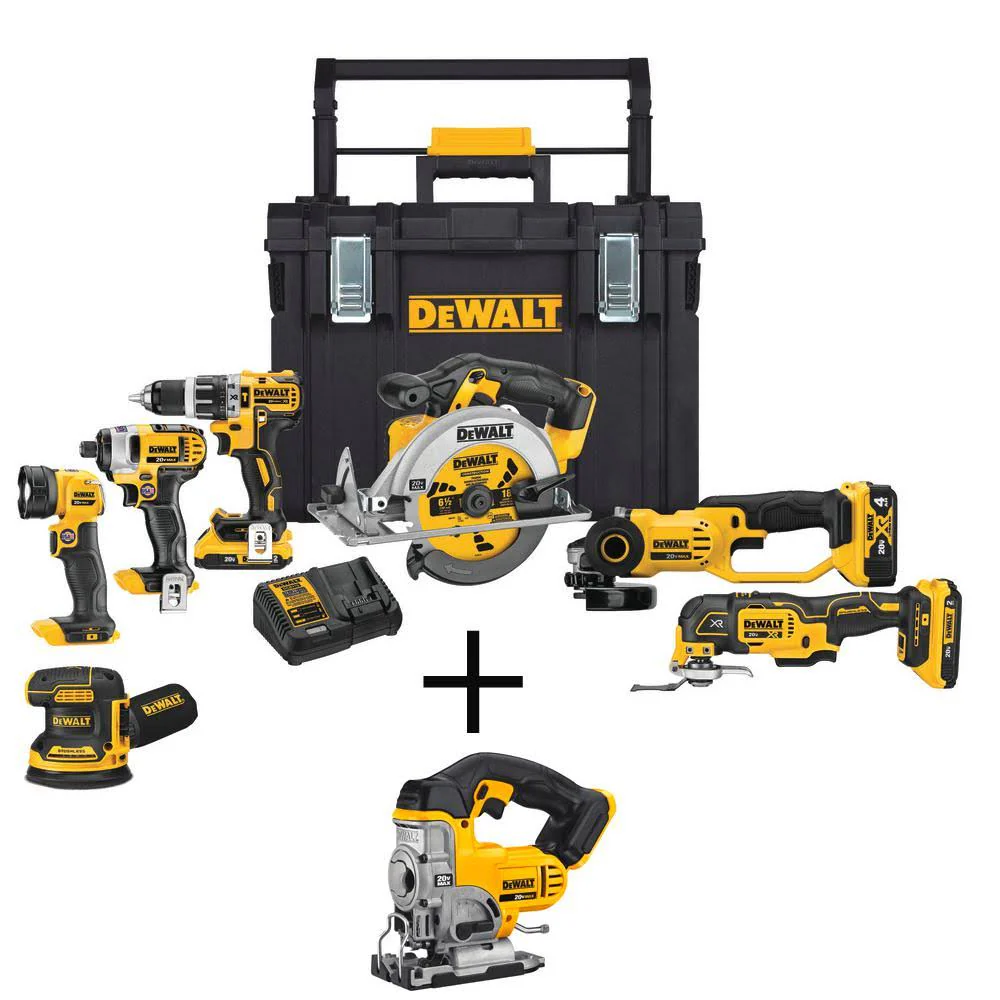 DeWalt 20-Volt Max Cordless Combo Kit (7-Tool) with ToughSystem Case, (1) 4.0Ah Battery, (2) 2.0Ah Batteries u0026 Jigsaw