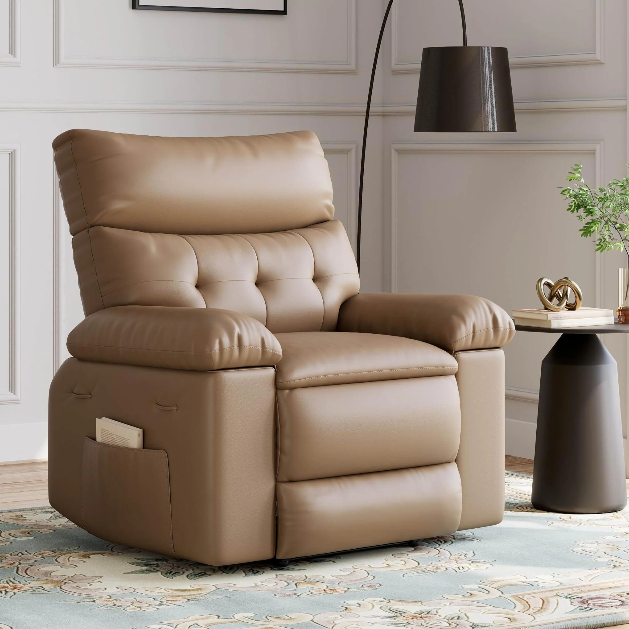 Garvee Oversized Recliner Chair - PU Leather Large Manual Recliner for Adults, Ultimate Comfort Lazy Boy with 1.5X Sponge Filling and Easy Recline Mechanism for Relaxation, Tan