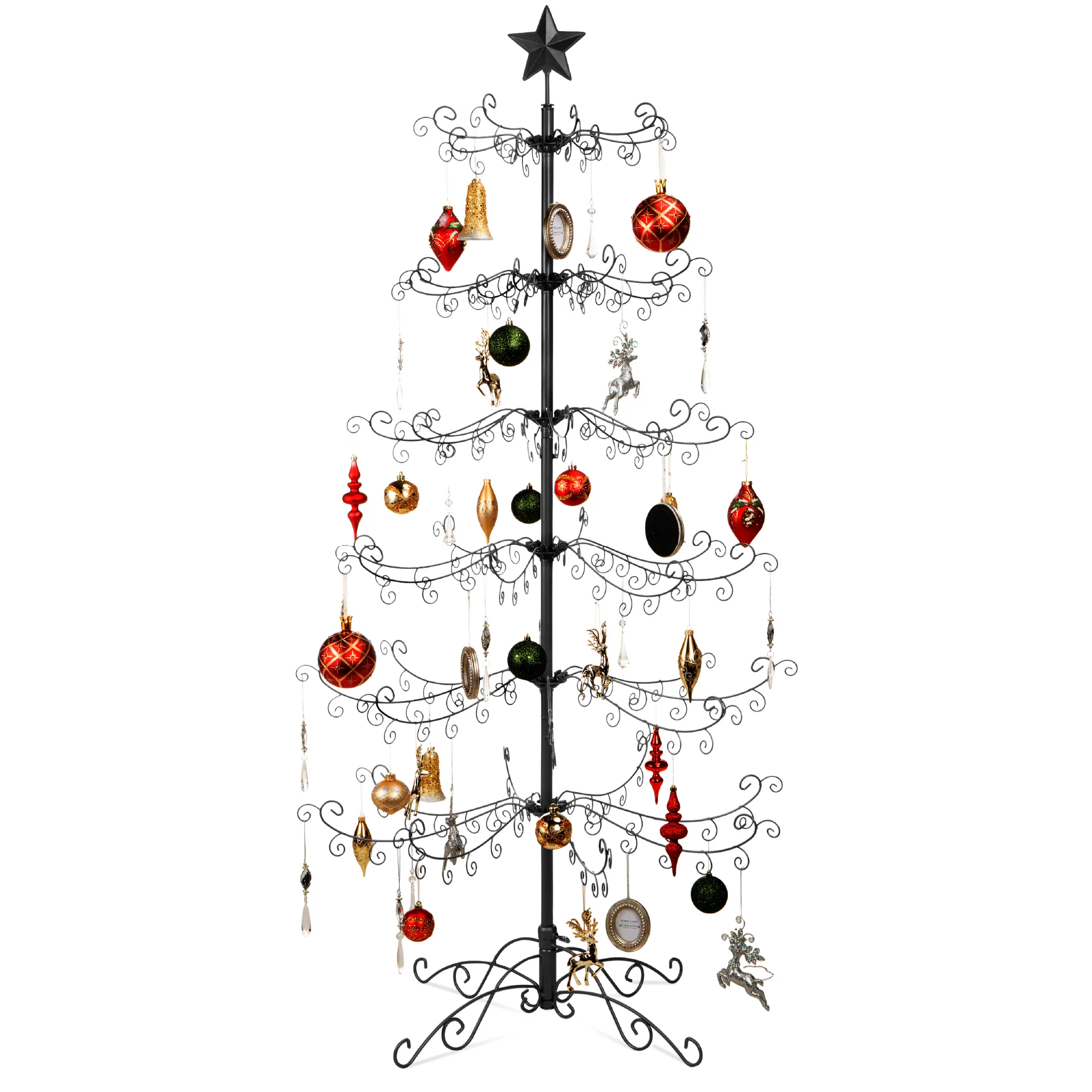 Wrought Iron Christmas Tree Ornament Display w/ Easy Assembly, Stand - 6ft