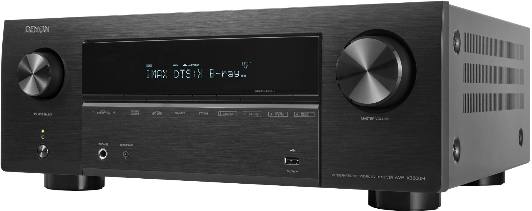 2026 Denon – AVR-X3800H (105W X 9) 9.4-Ch. with HEOS and Dolby Atmos 8K Ultra HD  HDR Compatible AV Home Theater Receiver with Alexa – Black