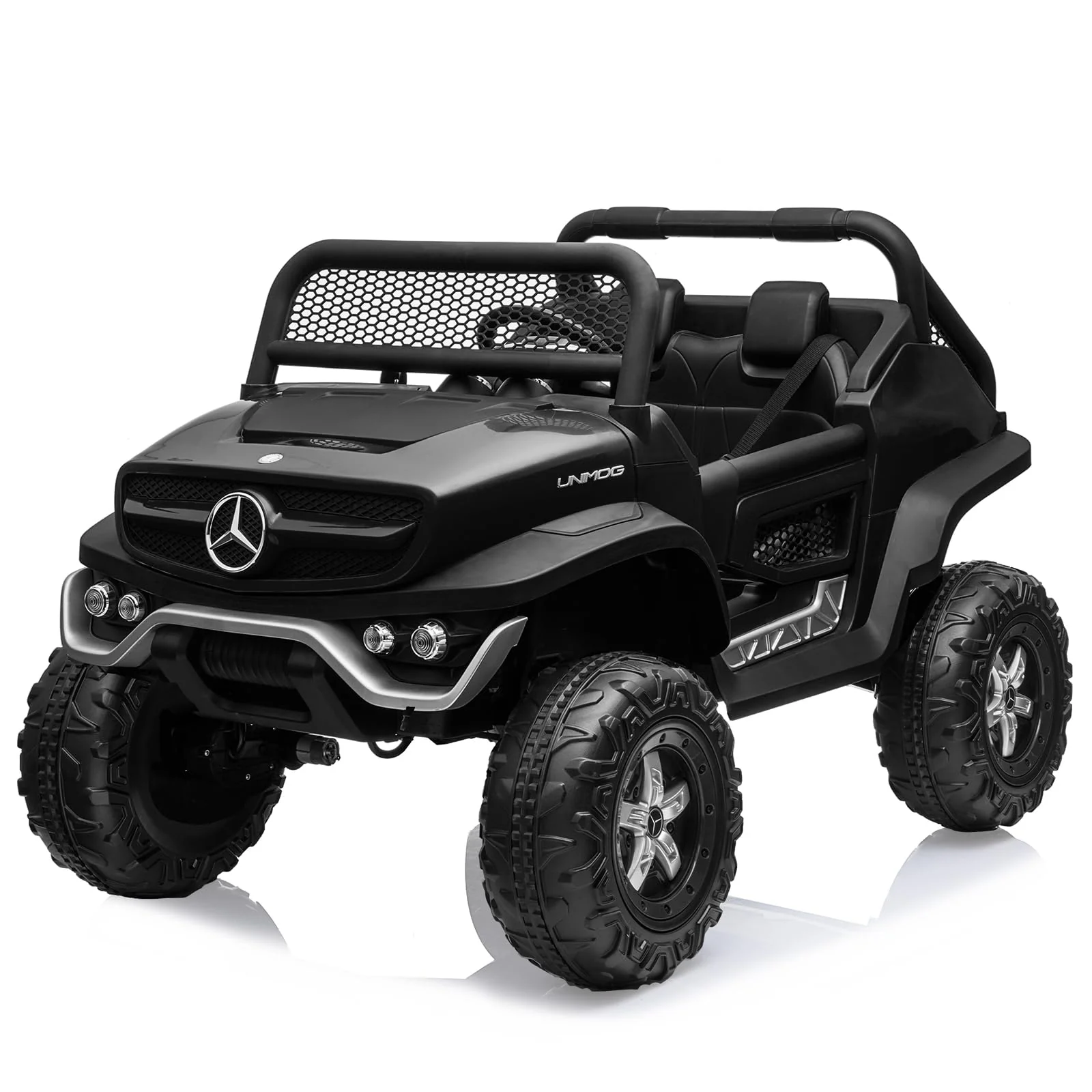 Garvee 2 Seater Kids Ride On Truck 24V Ride On Toy Licensed Mercedes Benz Battery Powered Electric Vehicle for Toddles With Remote Control, Battery Display, Trunk, Spring Suspension, Led Lights, Music, Black