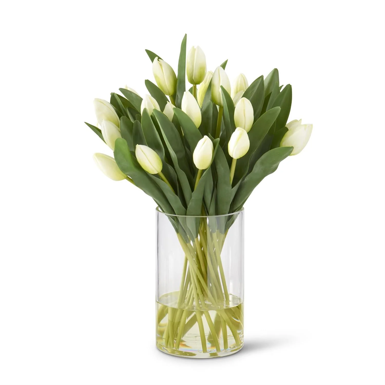 White Tulip Premade in Glass Vase w/Faux Water, 18