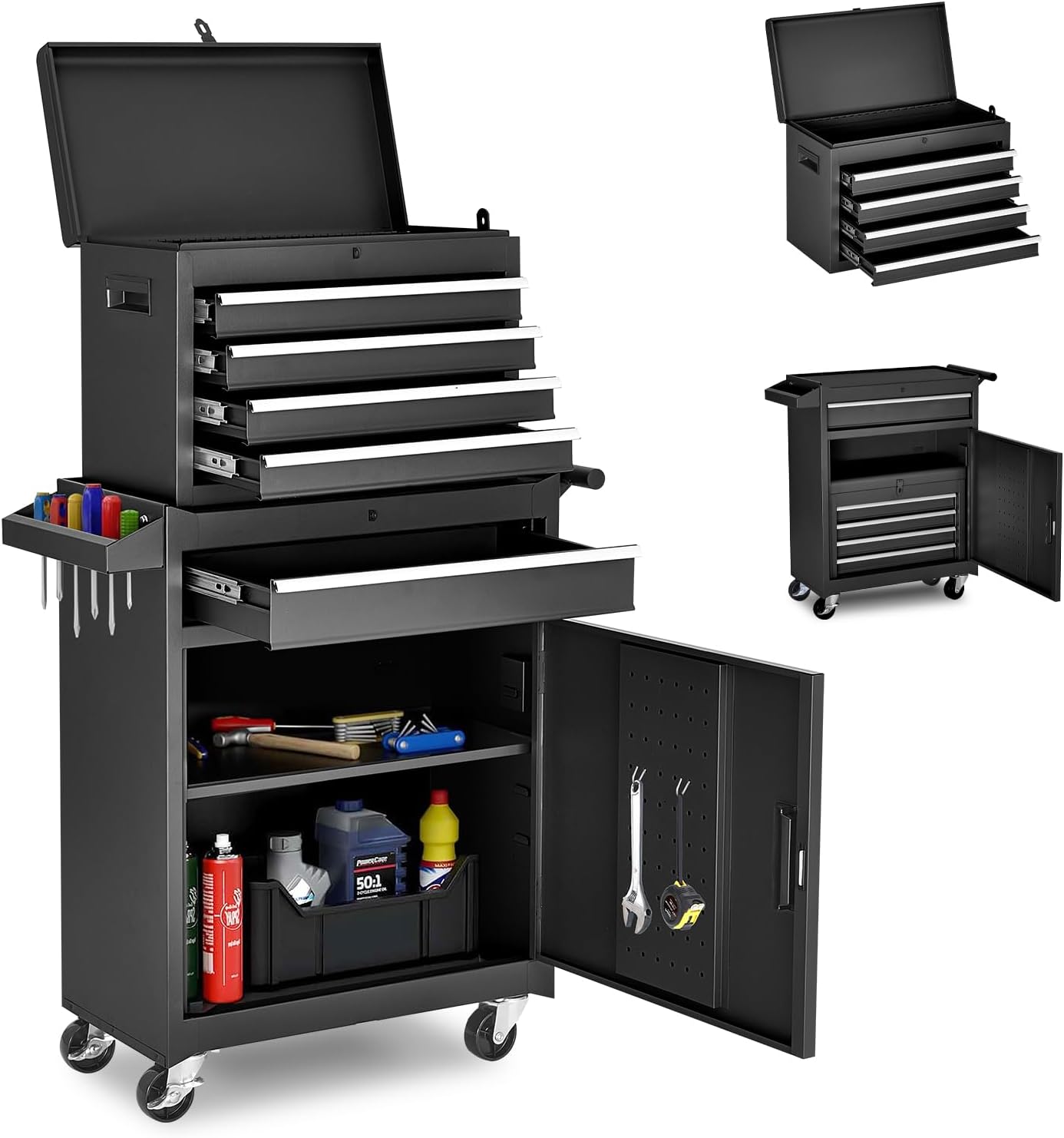 2026 Tool Chest 5-Drawer Rolling tool Storage Cabinet with Enhanced Packaging  Detachable Top Tool Box  Metal Tool Cart for Garage Workshop Black