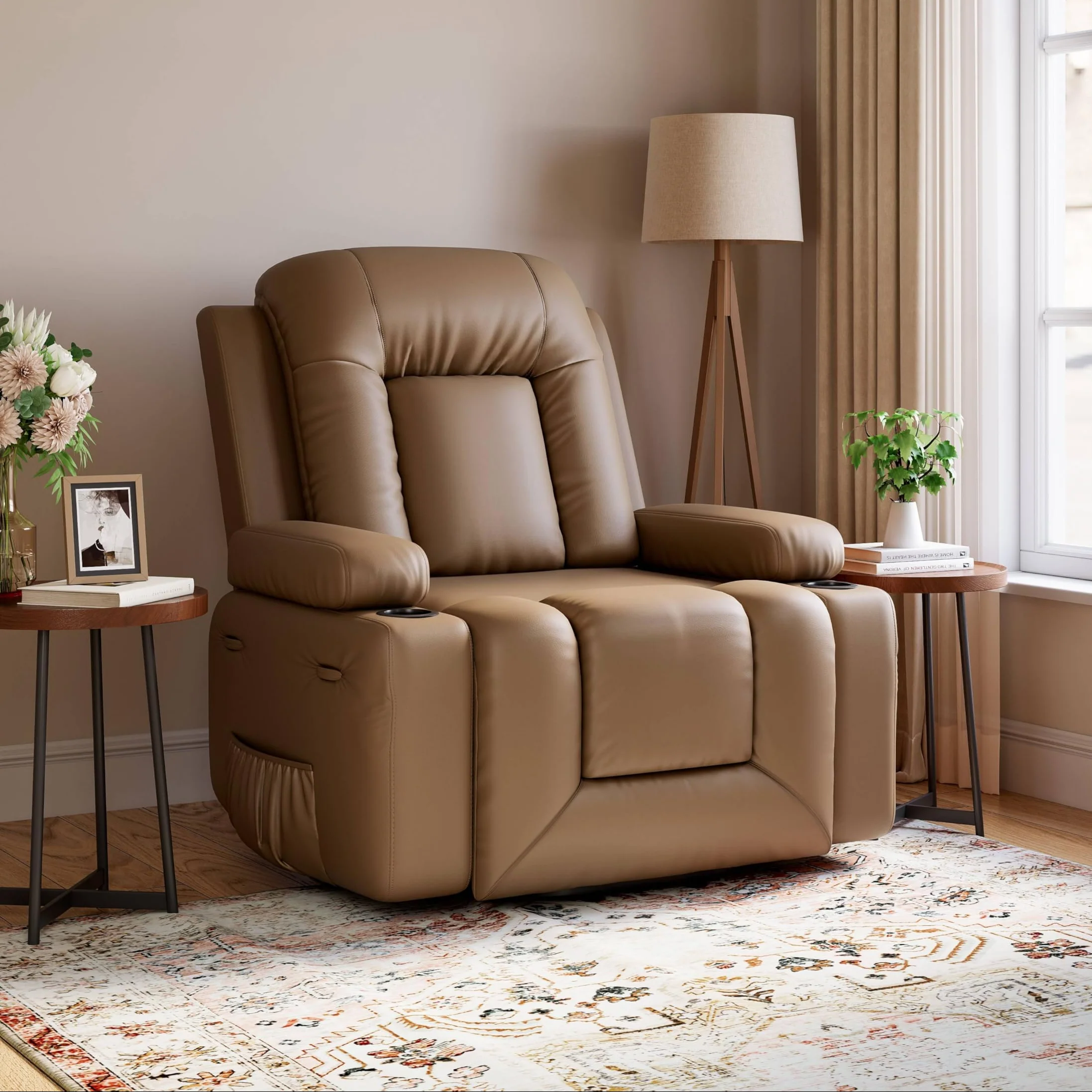 Garvee Electric Power Lift Recliner Chair Sofa, PU Leather Lift Chair with Heat and Massage for Elderly People, Wide Electric Massage Chair with Remote Control, Earthy Yellow