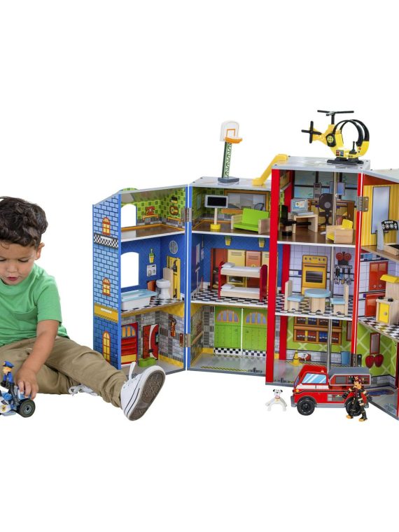 2026 KidKraft Everyday Heroes Wooden Foldable Playset with 35 Pieces