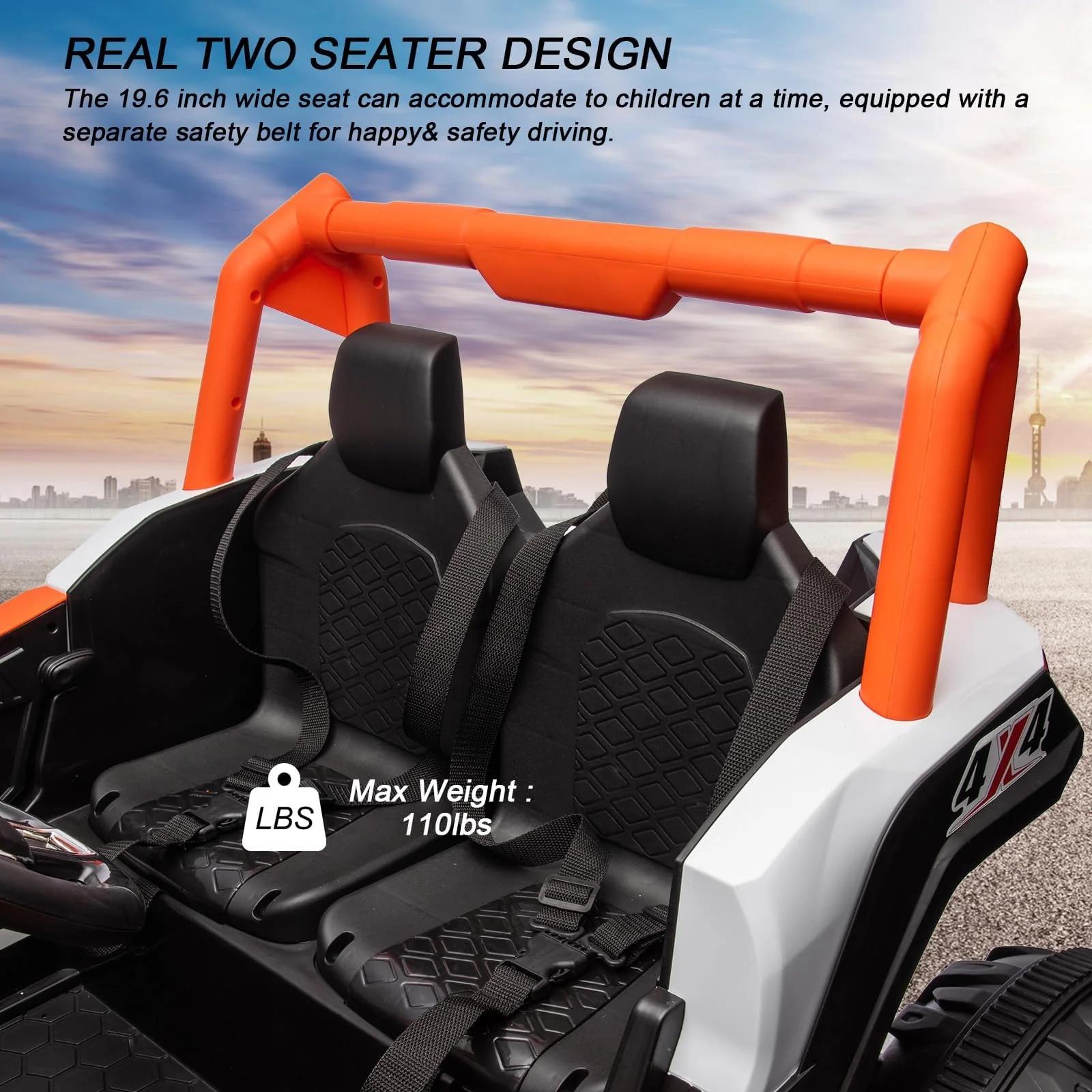 Garvee 2 Seater Ride on Car,12V Battery Powered Off-Road UTV Toy,Electric Car with Remote Control,Metal Frame,EVA Wheels,LED,Spring Suspension for 3-8 Boys&Girls - Orange