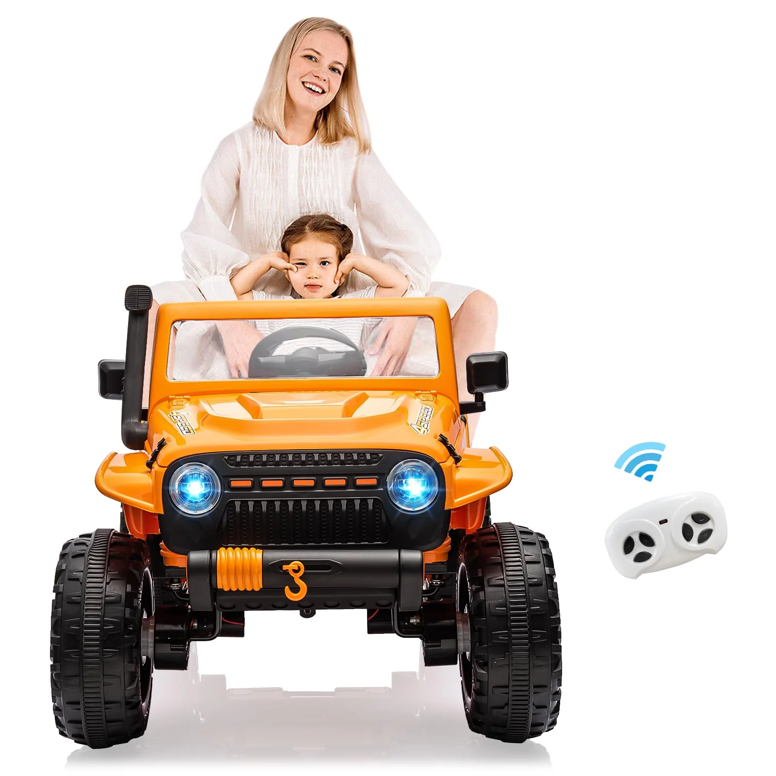 Garvee 24V 2 Seater Ride On Truck Car For Kid age 3 - 8 years, w/Remote Control, 4-Wheeler Suspension, 4x55W Powerful Engine, 4WD Battery Powered, LED Lights, Soft Braking - Orange