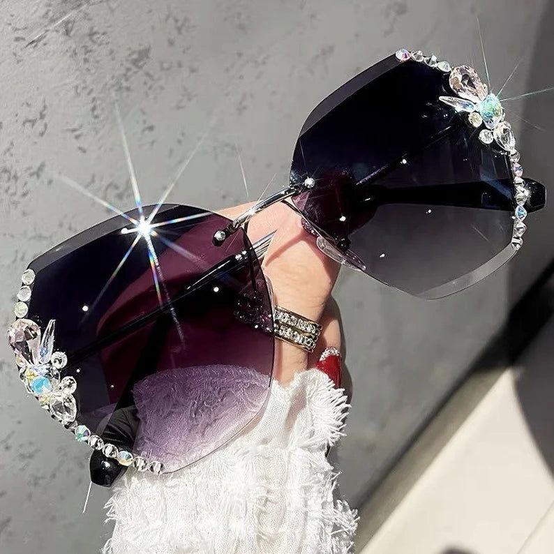 2026 2022 Luxury Brand Design Vintage Rimless Rhinestone Sunglasses