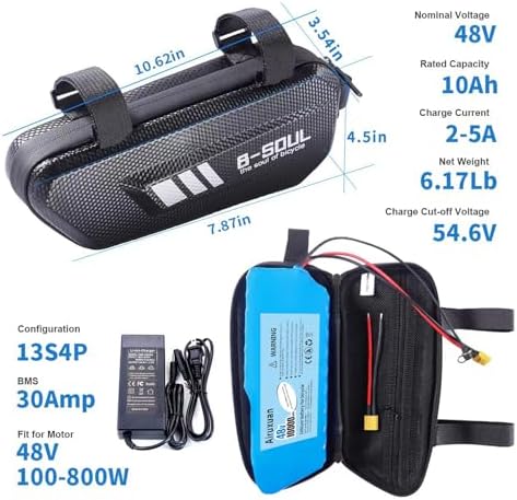 2026 48V 48V Battery 48V Ebike Battery 10Ah Electric Bike Battery 48V Lithium Battery with Waterproof Case 54.6V 2A Charger  XT60 Connector and BMS for 100-800W Electric Bicycles Motor