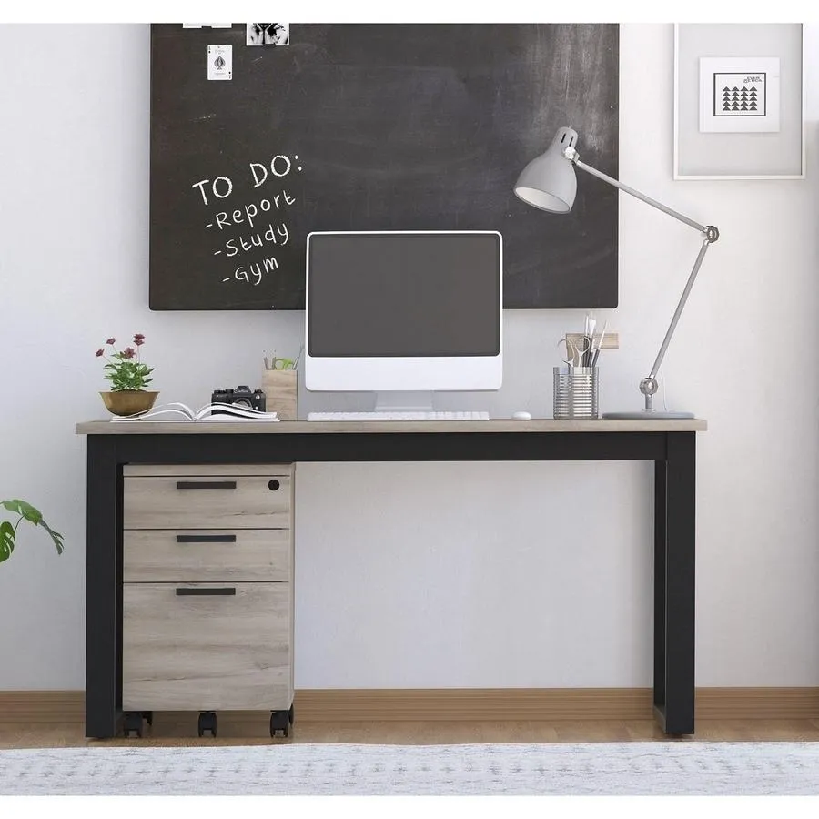 Apex Desk and File Cabinet, Weathered Oak