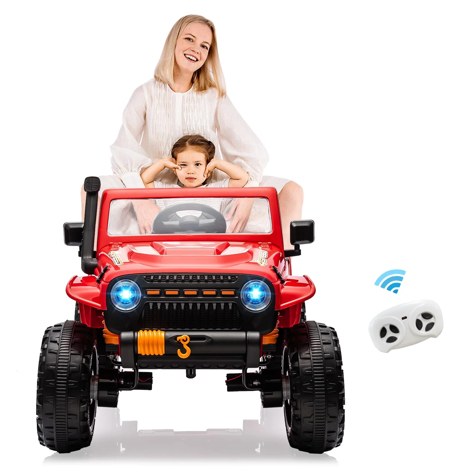Garvee 24V 2 Seater Ride On Truck Car For Kid age 3 - 8 years, w/Remote Control, 4-Wheeler Suspension, 4x55W Powerful Engine, 4WD Battery Powered, LED Lights, Soft Braking - Red