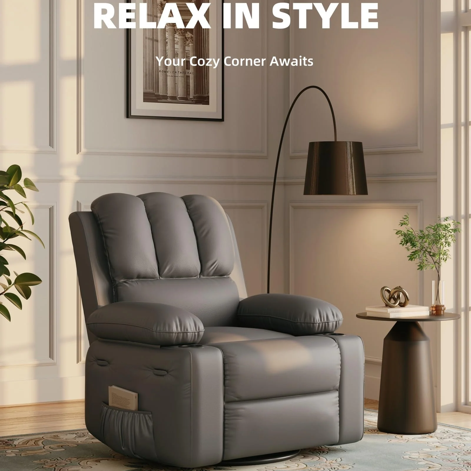 Garvee 27'' Recliner Chair Oversized, Manual Recliner for Adults, Lazy Boy with 1.5x Sponge Filling, Cup Holder, and Retractable Armrests, for Living Rooms, Bedrooms, and Nurseries