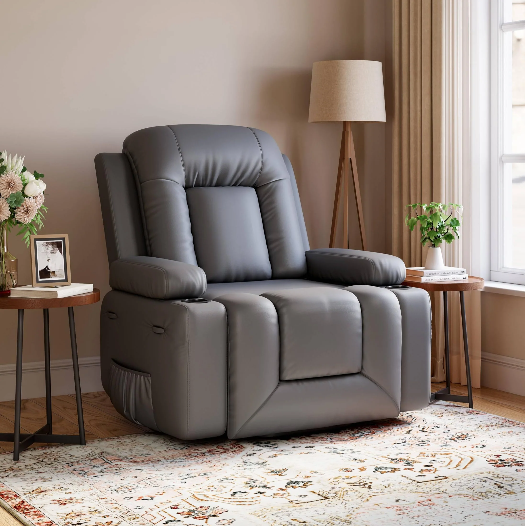 Garvee Electric Power Lift Recliner Chair Sofa, PU Leather Lift Chair with Heat and Massage for Elderly People, Wide Electric Massage Chair with Remote Control for Living Room, Gray