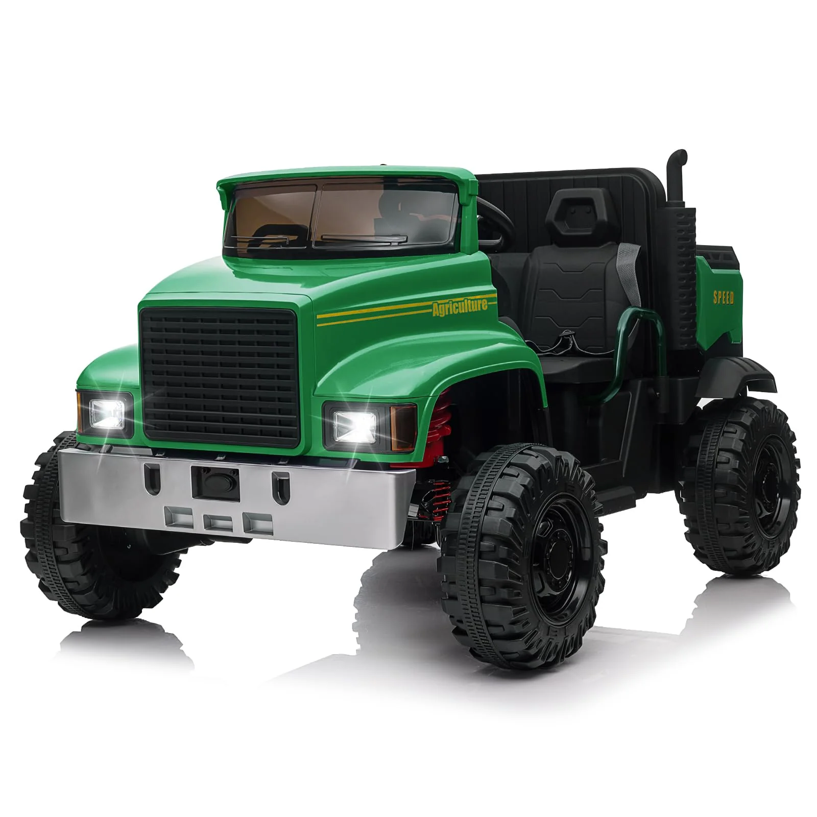 Garvee 24V Ride On Truck with Remote Control Electric UTV Vehicles with Dump Bed, 4WD Power 4x200W Motors,4xSpring Suspension, 3 Speeds, 2 Seater Kids Ride On Toys Best Gifts for Kids - Green