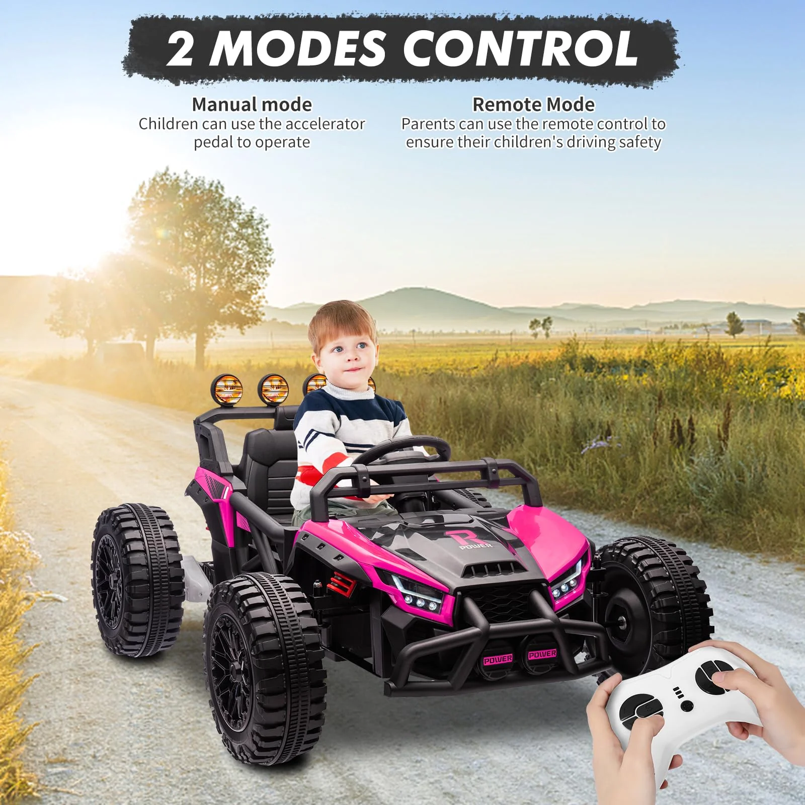 Garvee 24V Electric UTV,Ride On Toys for Big Kids,2x130W Powerful Electric Car with Remote Control， 4 Shock Absorbers，LED Lights,Music for Boys and Girls,Pink