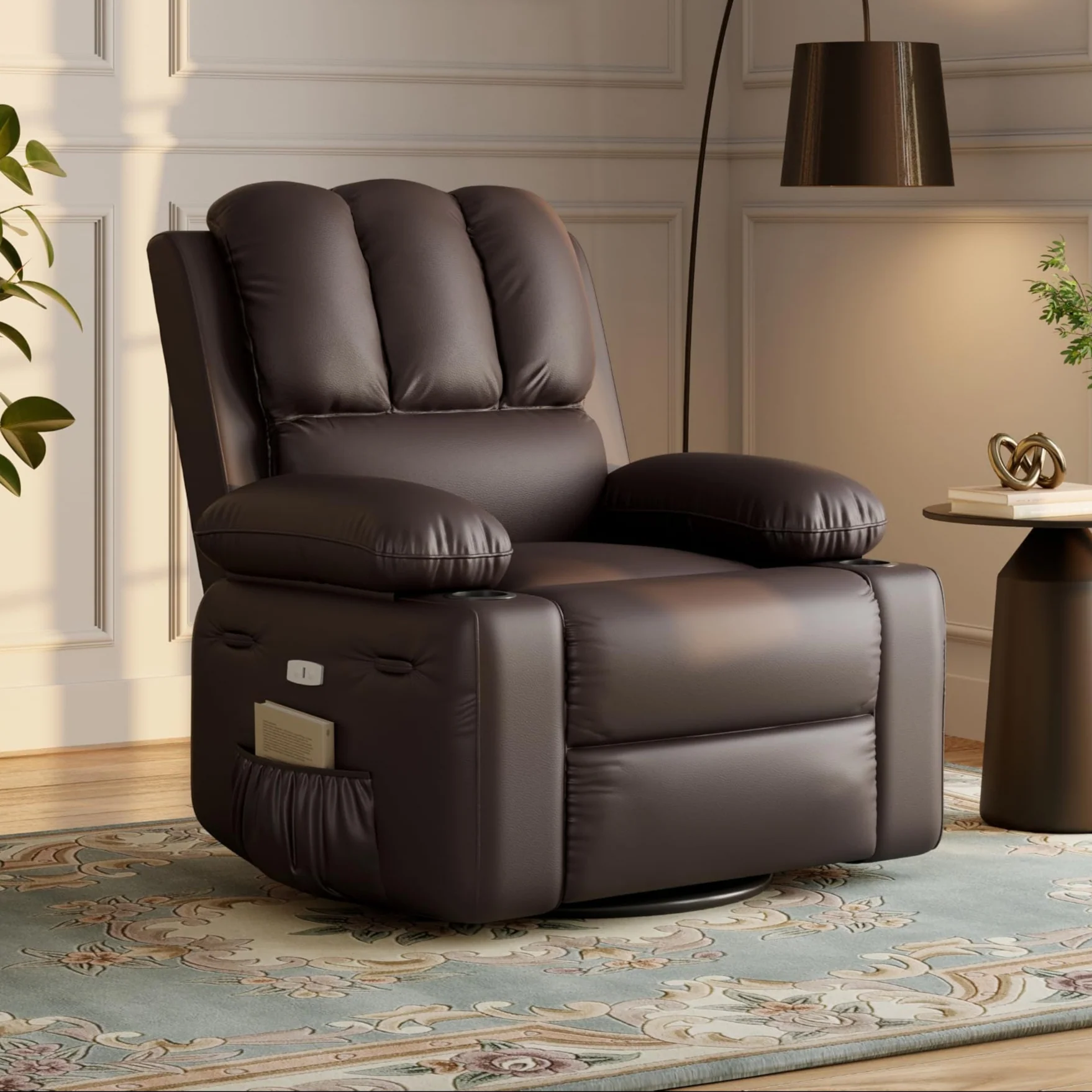 GarveeHome22'' Width Power Recliner Chair, Electric Rocker Swivel USB Charger Lazy Boy for Adults, with Vibrating Massage and Heating, 1.5X Sponge Filling for Living Room, Bedroom and Nursery