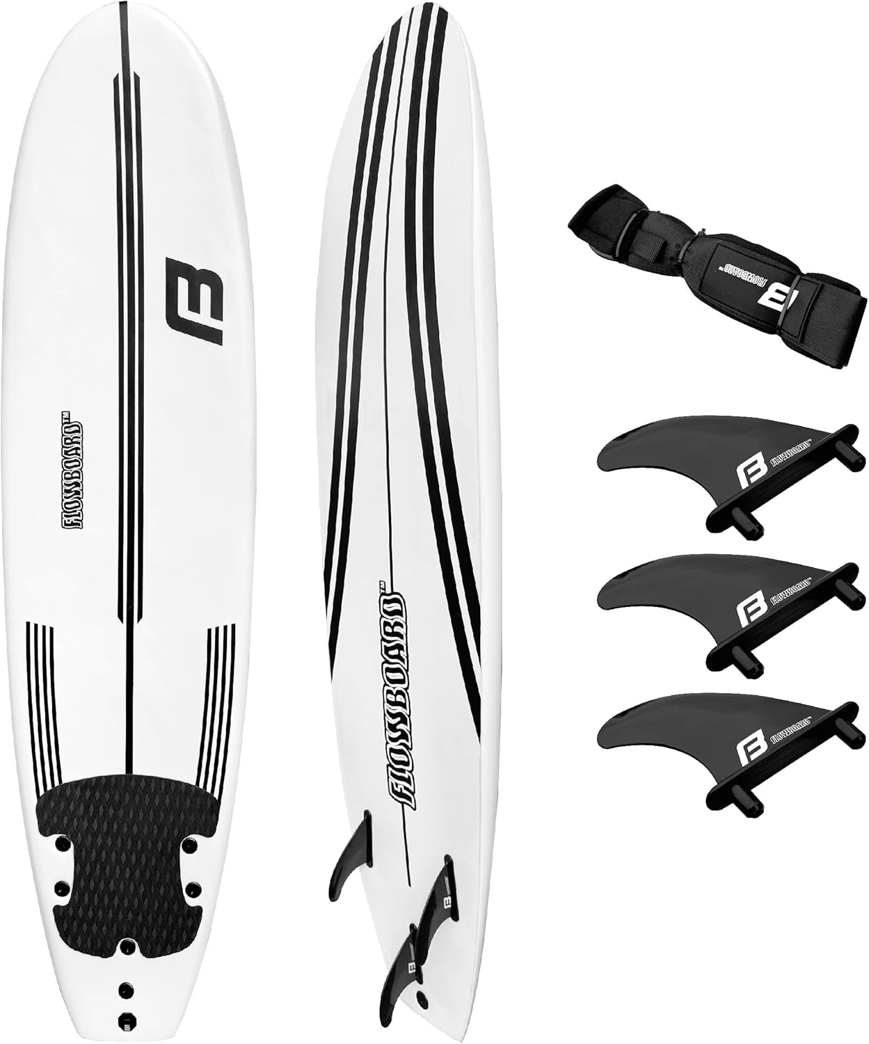 2026 FLOWBOARD Surfboard Softboard Foam 6’ and 7’ and 8′ – includes (3) Fins 6 Foot Long Leash and (2) Wood Stringers – Kids & Adults – Beginner to Intermediate – Comes with High Performance Traction Pad