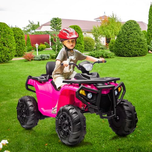 Garvee Kids Ride On Quad ATV 4 Wheeler Electric Vehicle for Big Kids 2 Seater Battery Powered Ride On Toy Car with Spring Suspension, LED Lights, High & Low Speed, Music, USB, Soft Start for Toddlers, Pink