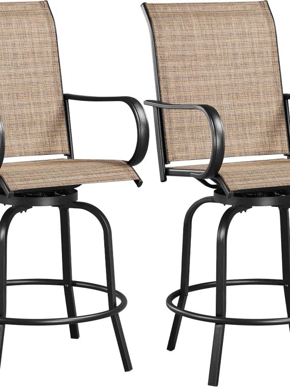 2026 Yaheetech Patio Swivel Bar Stools Outdoor Chairs Set of 2 Outdoor High Bistro Stools Outdoor Furniture  All-Weather Patio Stools for Outside  Beach  Lawn  Poolside and Garden  Black/Brown