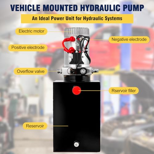 Garvee Hydraulic Power Unit, 12V 8.5 Quart Dump Truck Lift Hydraulic Pump Power Unit, Single Phase Hydraulic Power Unit, with 8L Steel Tank, Electric Hydraulic Power Unit, for Lifting Equipment