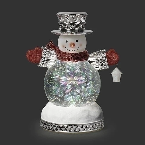 Lighted Swirl Faceted Snowman W/ Red Scarf, 10