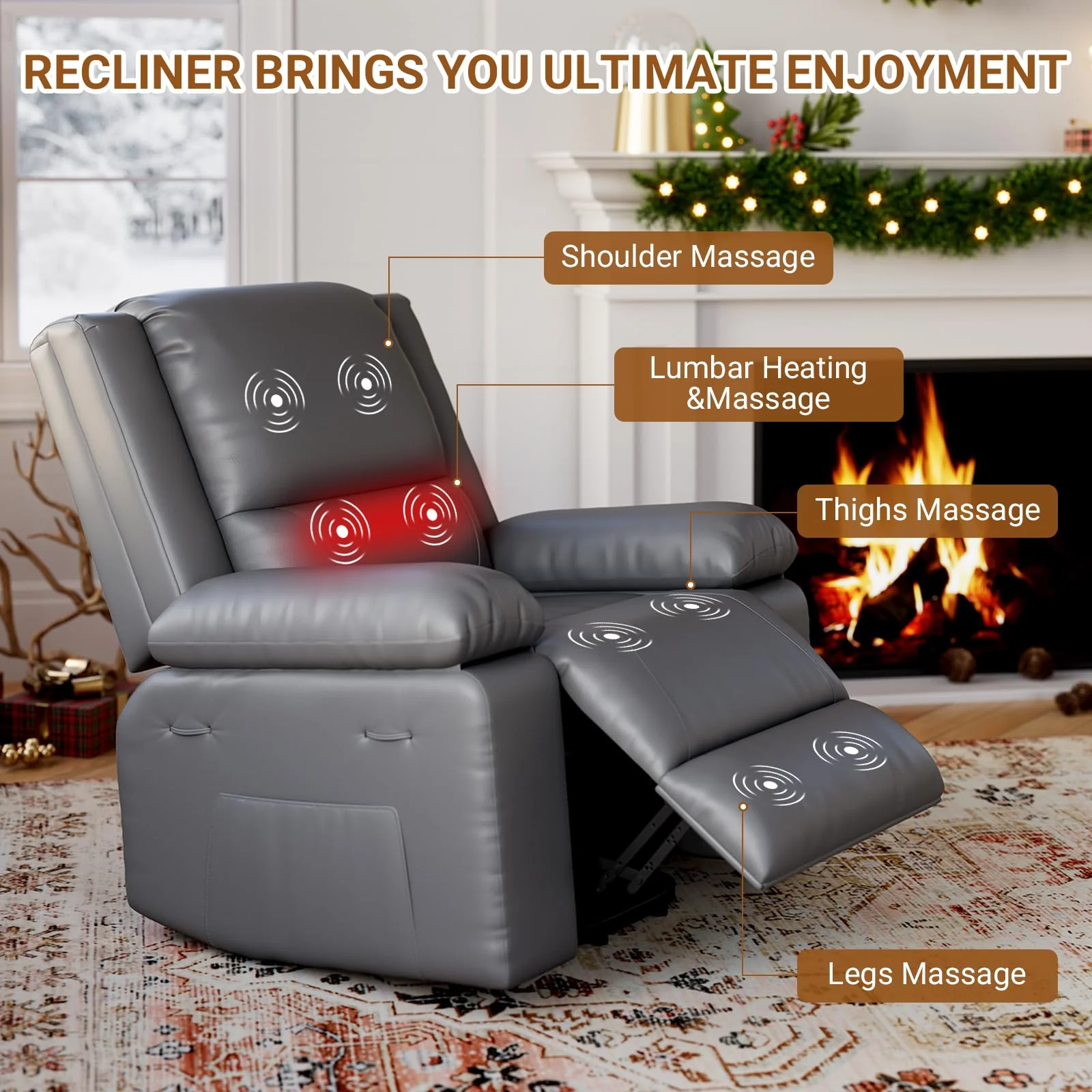 Garvee Power Lift Recliner Chair PU Leather with Massage for Elderly Ergonomic Lounge Chair Classic Single Sofa with Side Pockets Home Theater Seat-27