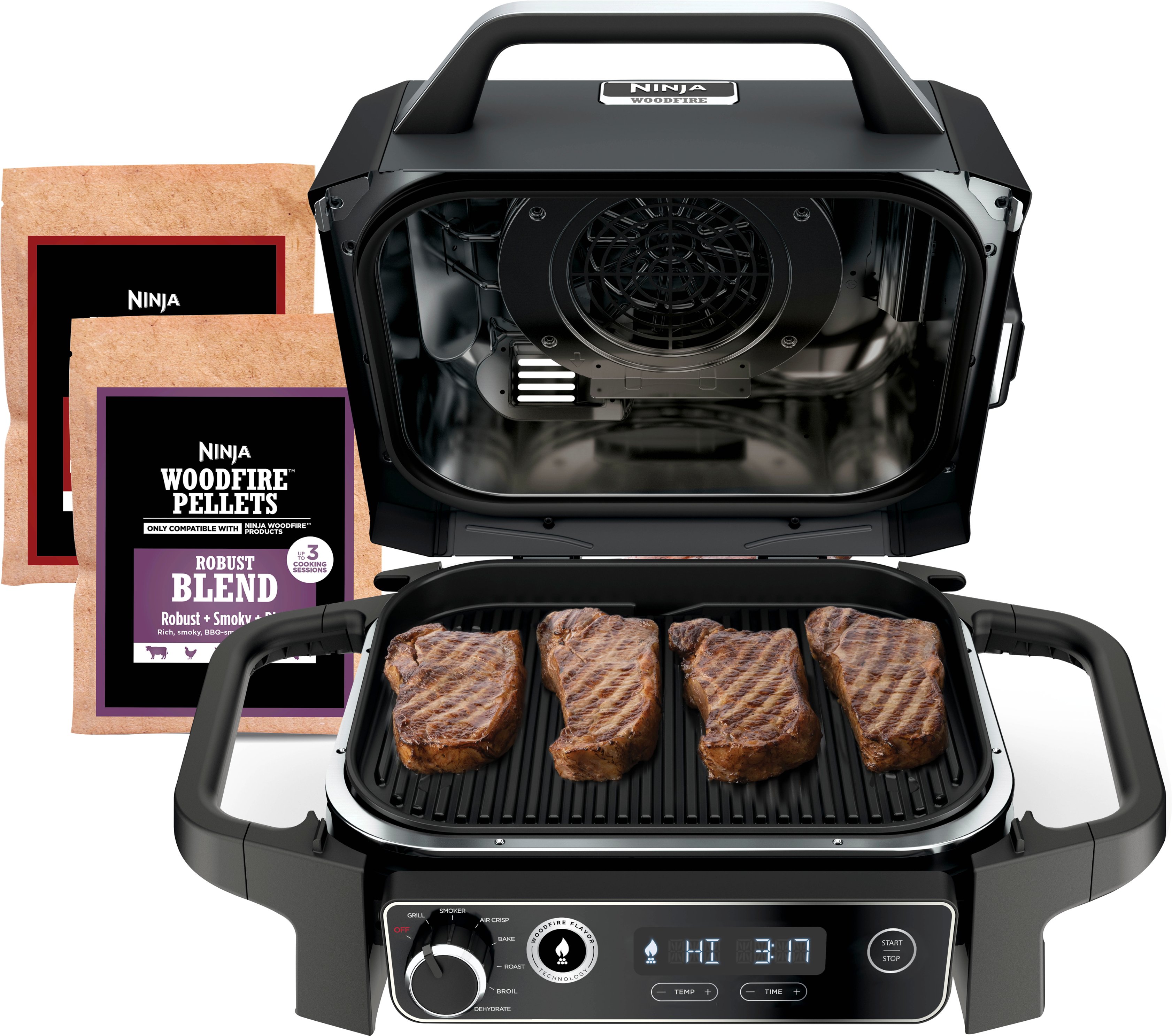 2026 Ninja – Woodfire Outdoor Grill & Smoker, 7-in-1 Master Grill, BBQ Smoker, & Outdoor Air Fryer with Woodfire Technology – Grey