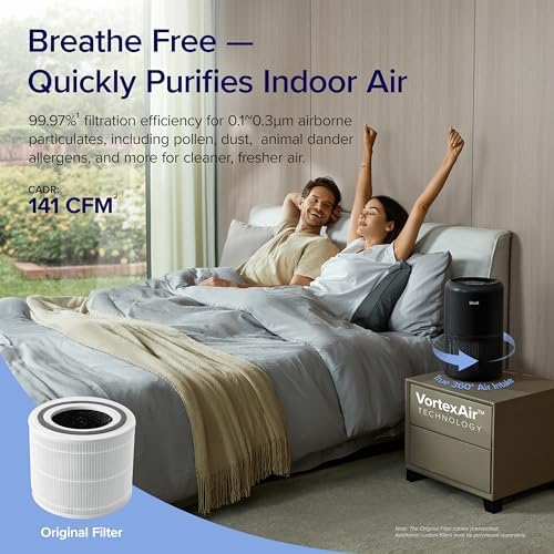 2026 LEVOIT Air Purifier for Home Allergies Pets Hair in Bedroom  Covers Up to 1095 Sq.Foot Powered by 45W High Torque Motor  3-in-1 Filter  Remove Dust Smoke Pollutants Odor  Core300-P  Black
