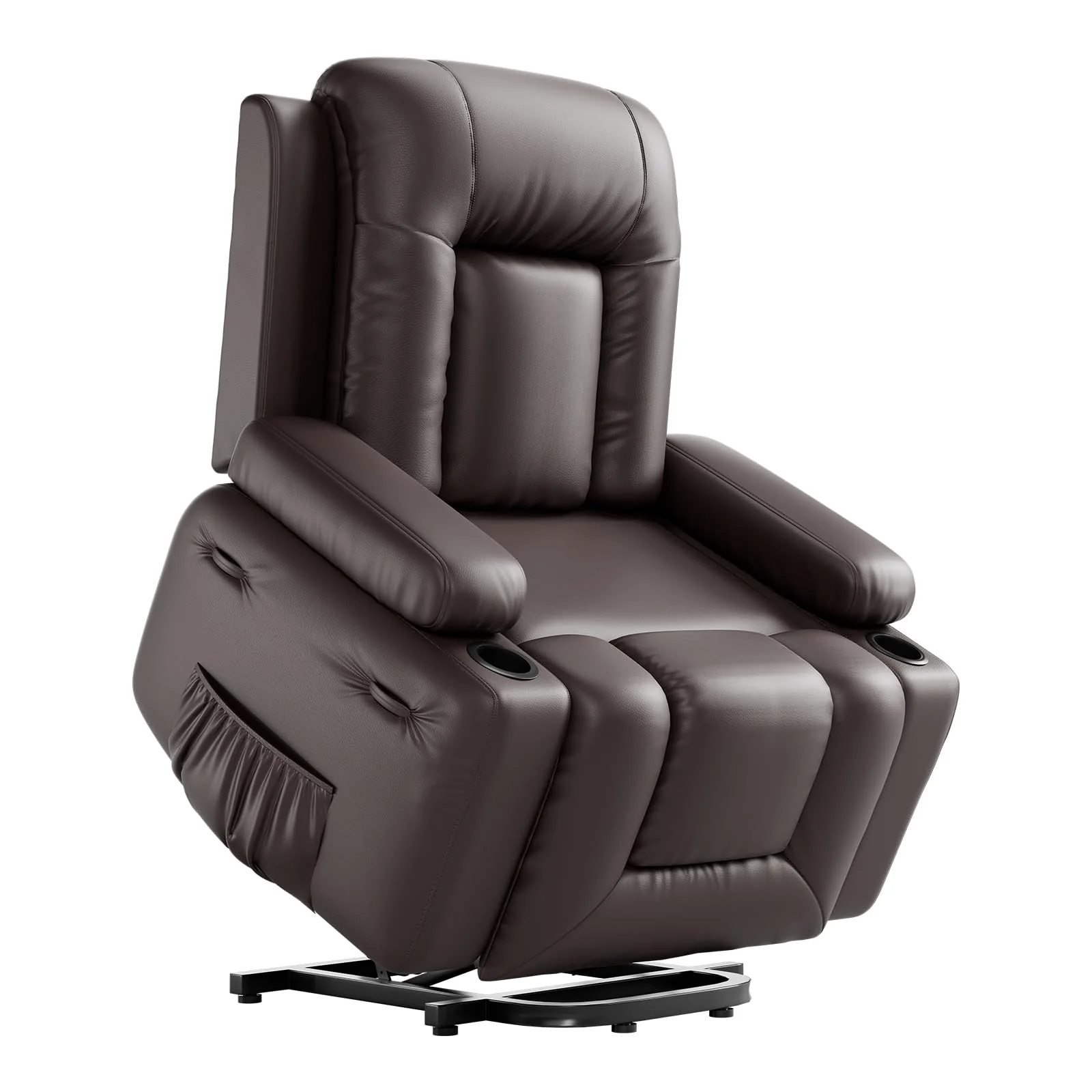 Garvee PU Leather Power Lift Recliner Chair With Massage and Heat, Adjustable Furniture for Back, Legs w/ 3 Positions, Usb Port, Side Pocket (Brown, 27