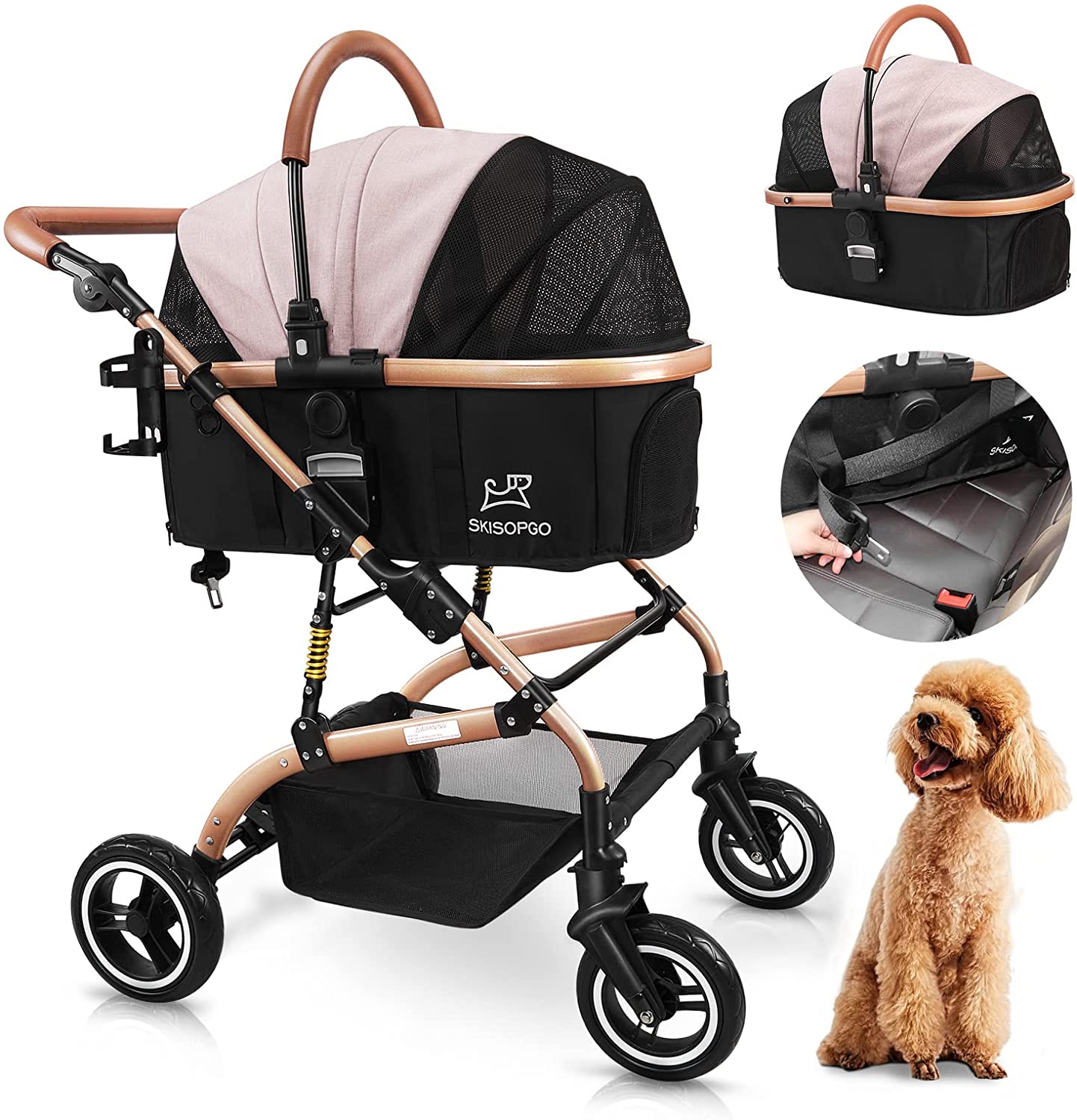 Pet Strollers for Small Medium Dogs Cat with Detachable Carrier Foldable Travel Pet Gear Stroller (Black)