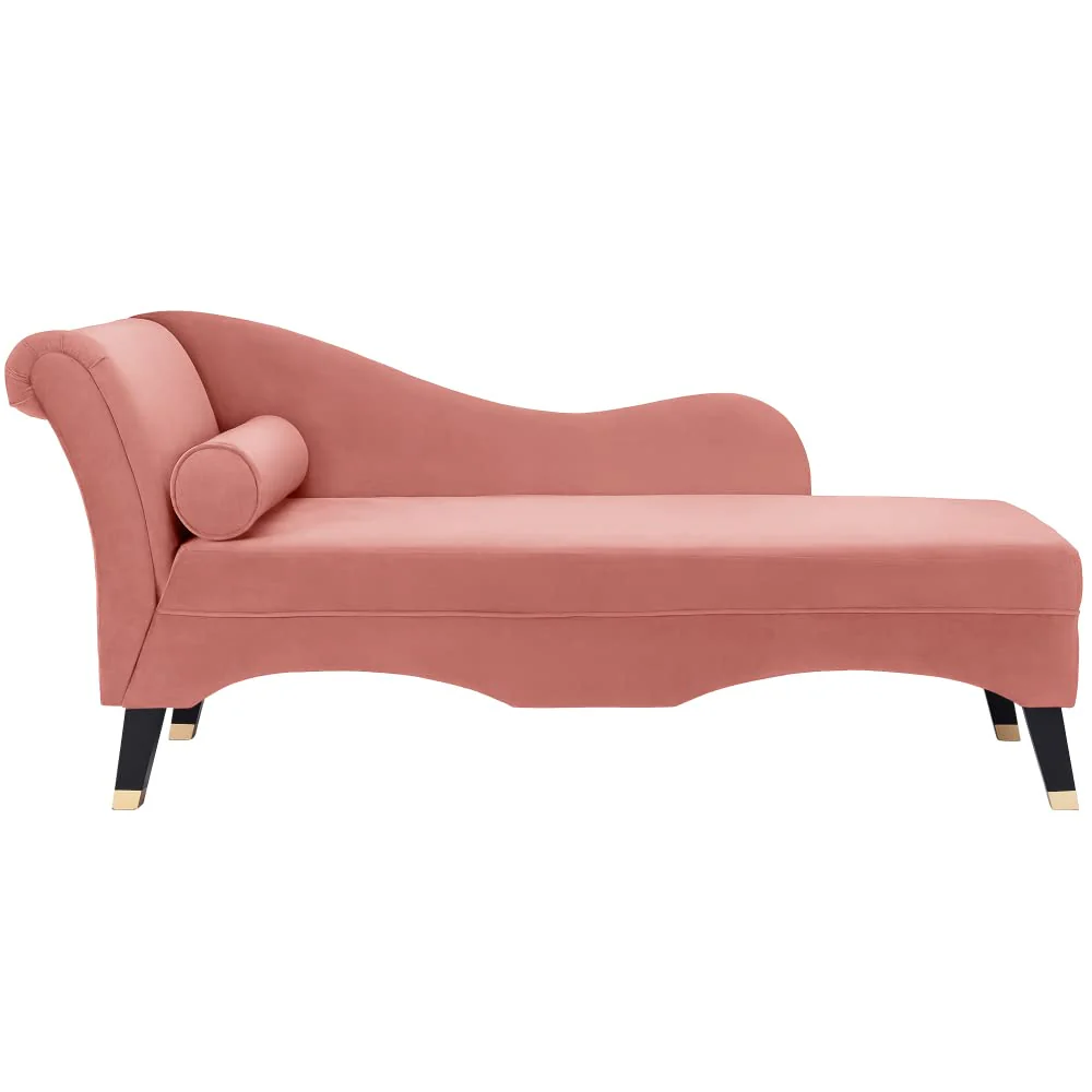 Garvee Chaise Lounge Indoor, Velvet Lounge Chair Lounge with Solid Wood Legs, Recliner Lounge Chair Sofa for Living Room Bedroom (Pink 2)