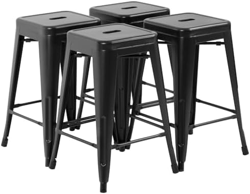 2026 FDW Metal Bar Stools Set of 4 Counter Height Barstool Stackable Barstools 24 Inch Indoor Outdoor Patio Bar Stool Home Kitchen Dining Stool Backless Bar Chair