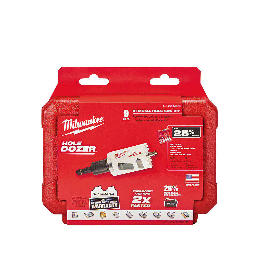 Milwaukee 49-22-4006 9 Piece Hole Dozer General Purpose Hole Saw Kit