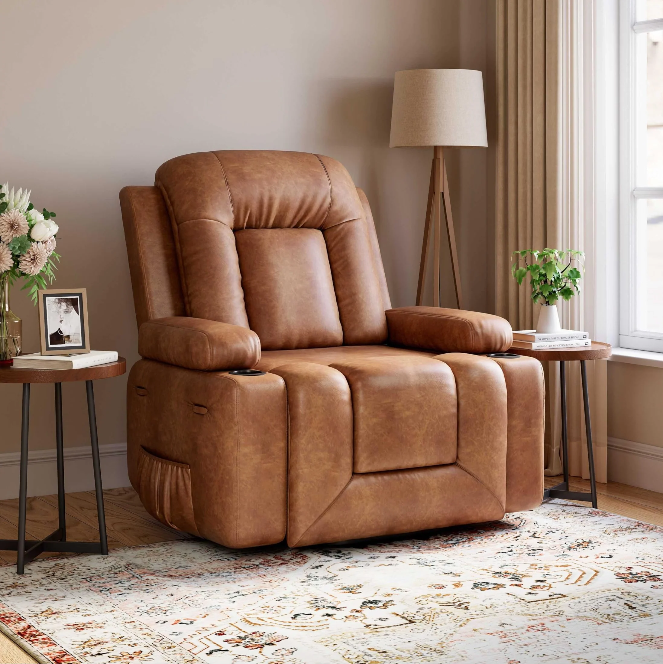 Garvee Electric Power Lift Recliner Chair Sofa, PU Leather Lift Chair with Heat and Massage for Elderly People, Wide Electric Massage Chair with Remote Control, Two-Tone Vintage