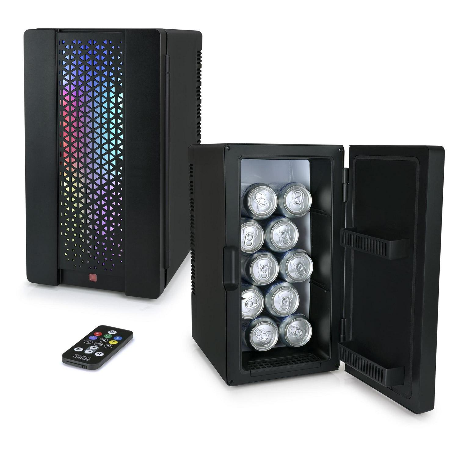 2026 Personal Chiller Mini Fridge Gamer Beverage Refrigerator with LED Lights, 10 L Capacity, Black