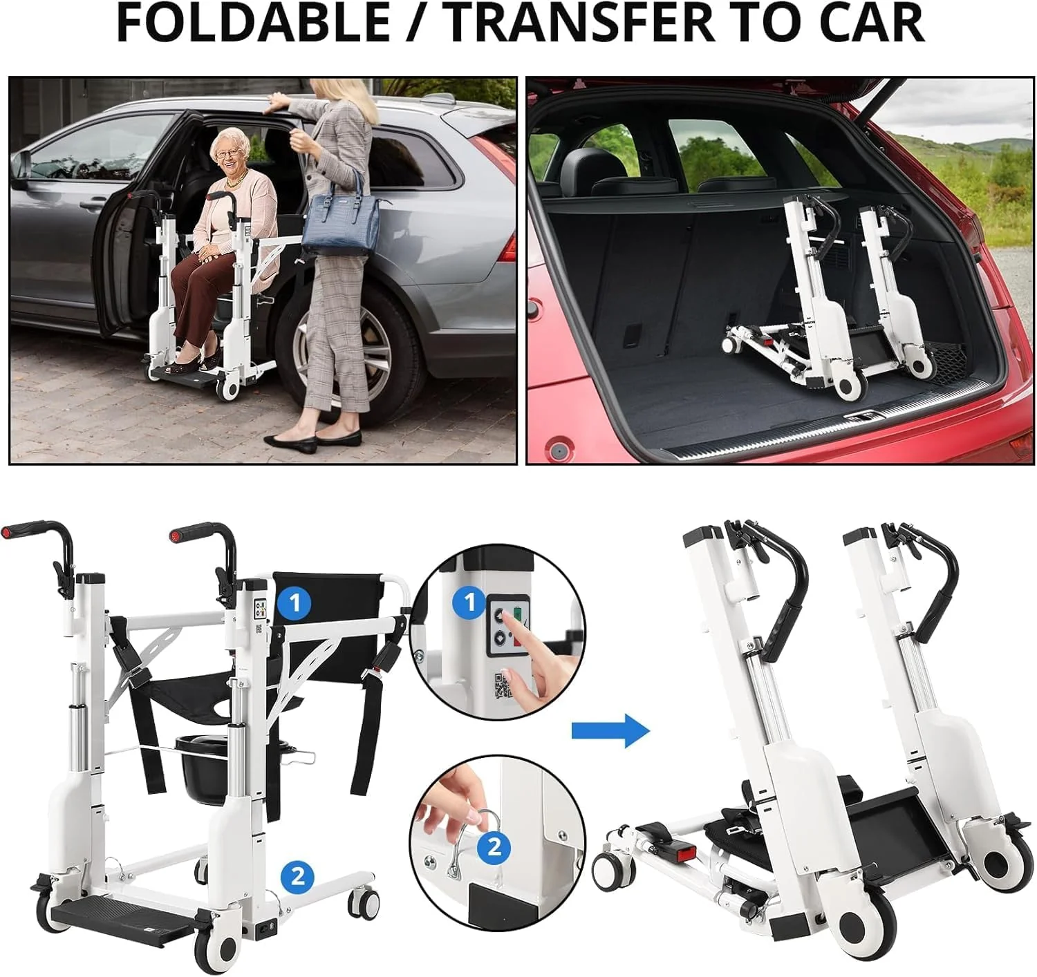 Garvee Electric Patient Lift Transfer Chair, Portable, Elderly Lift Transfer Chair with Swivel seat and Bedpan