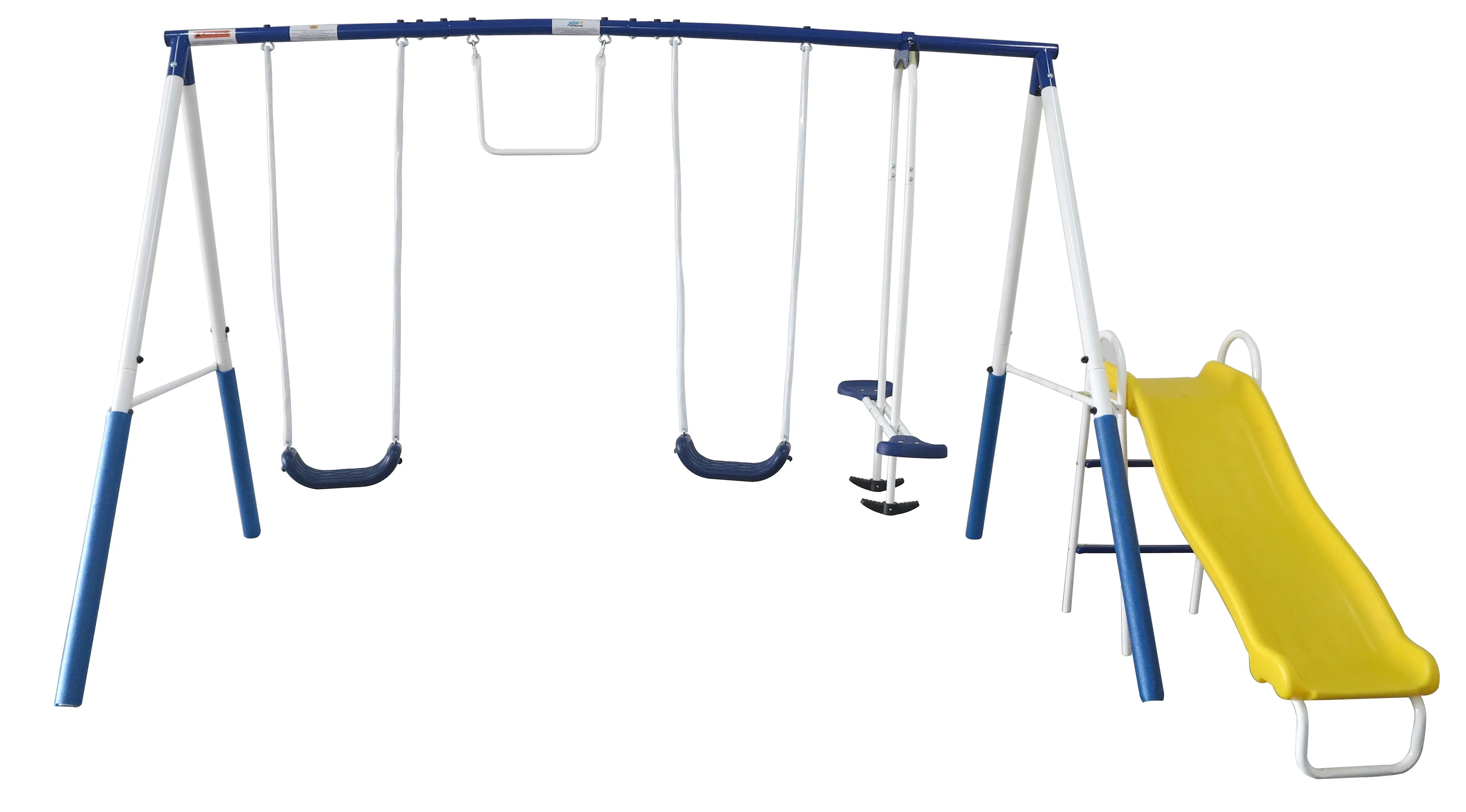 2026 XDP Recreation Play All Day Metal Swing Set with Fun Glider, Bench Swing Seats, Trapeze, Wave Slide