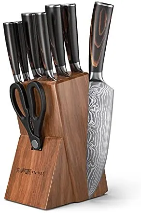 Yatoshi 7 Knife Block Set - Pro Kitchen Knife Set Ultra Sharp High Carbon Stainless Steel with Ergonomic Handle