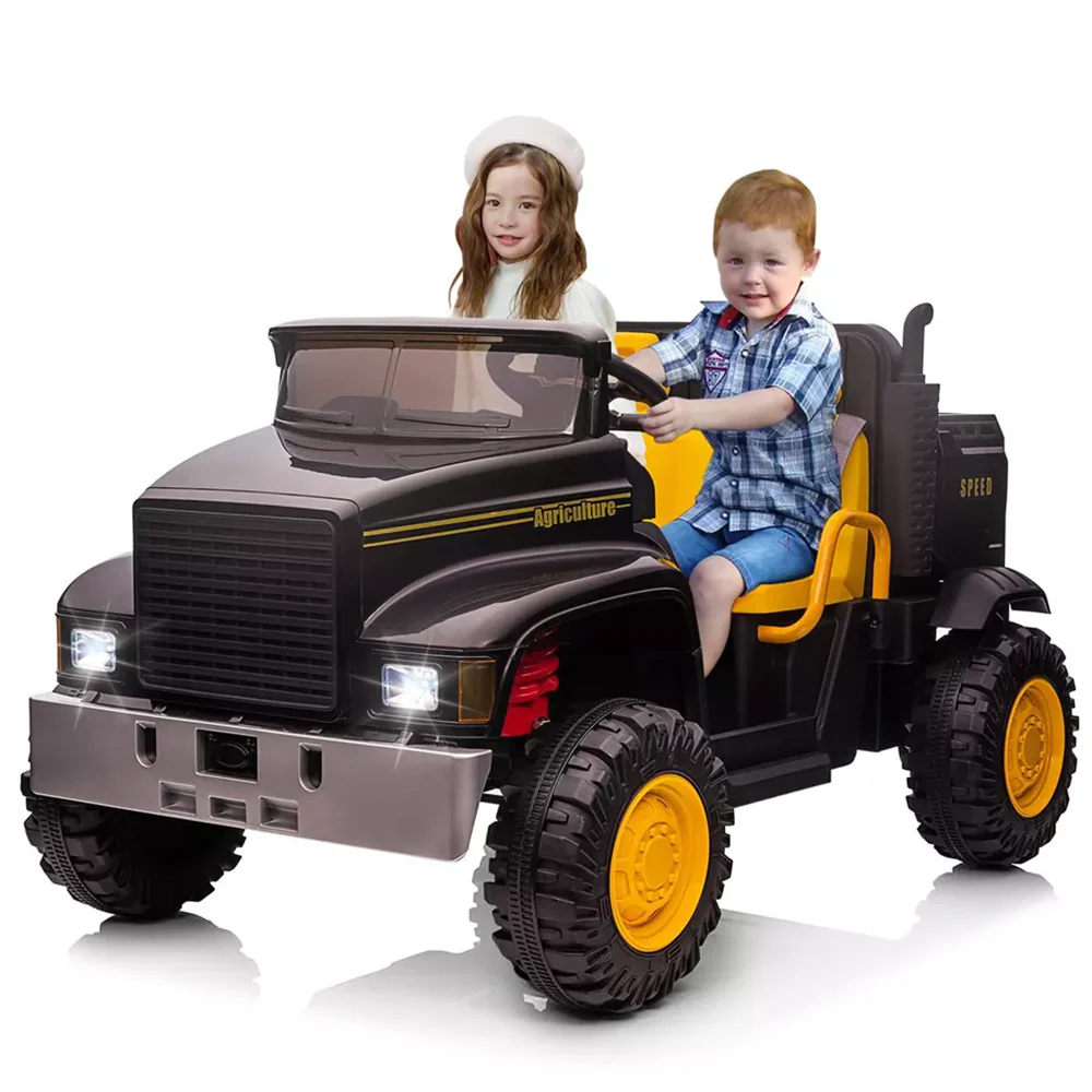 Garvee 24V Ride On Truck with Remote Control Electric UTV Vehicles with Dump Bed, 4WD Power 4x200W Motors,4xSpring Suspension, 3 Speeds, 2 Seater Kids Ride On Toys Best Gifts for Kids - Black