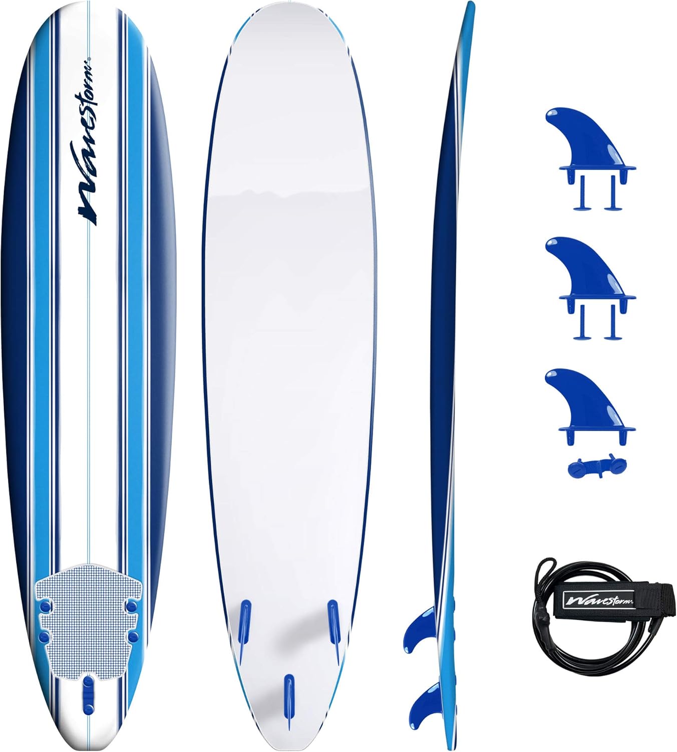 2026 Wavestorm 8ft Classic Surfboard // Foam Wax Free Soft Top Longboard for Adults and Kids of All Levels of Surfing