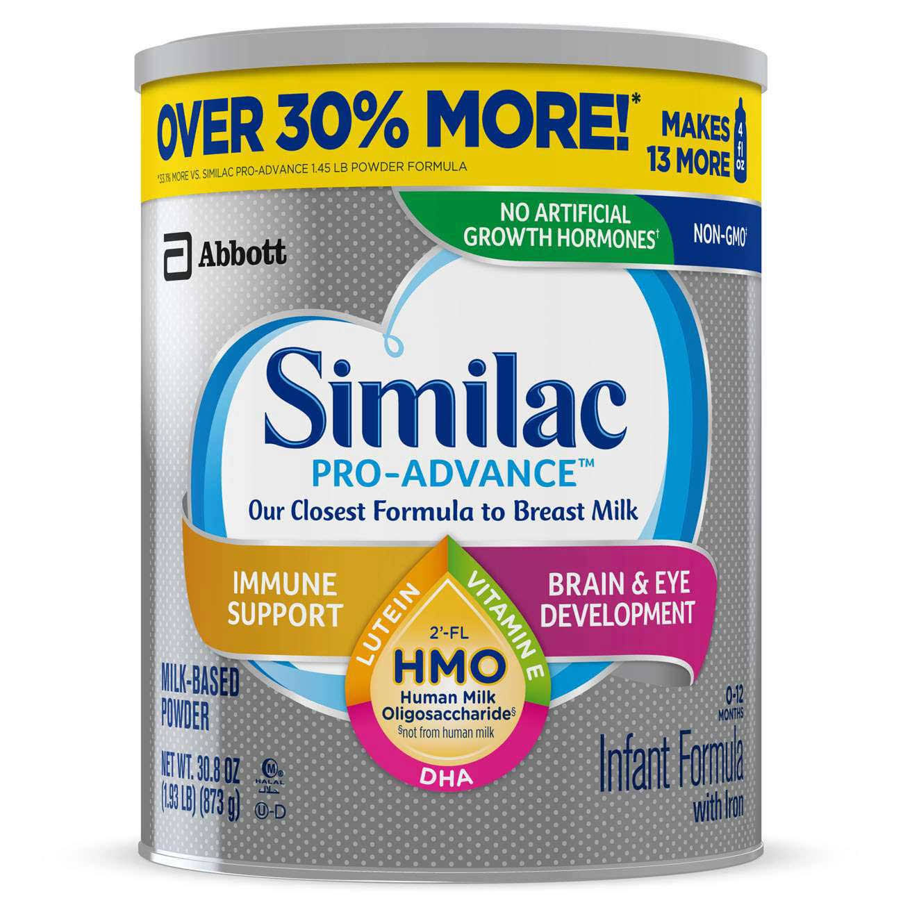 Similac Pro Advance Infant Formula with Iron Powder for Immune Support 30.8 oz Each / Pack of 4