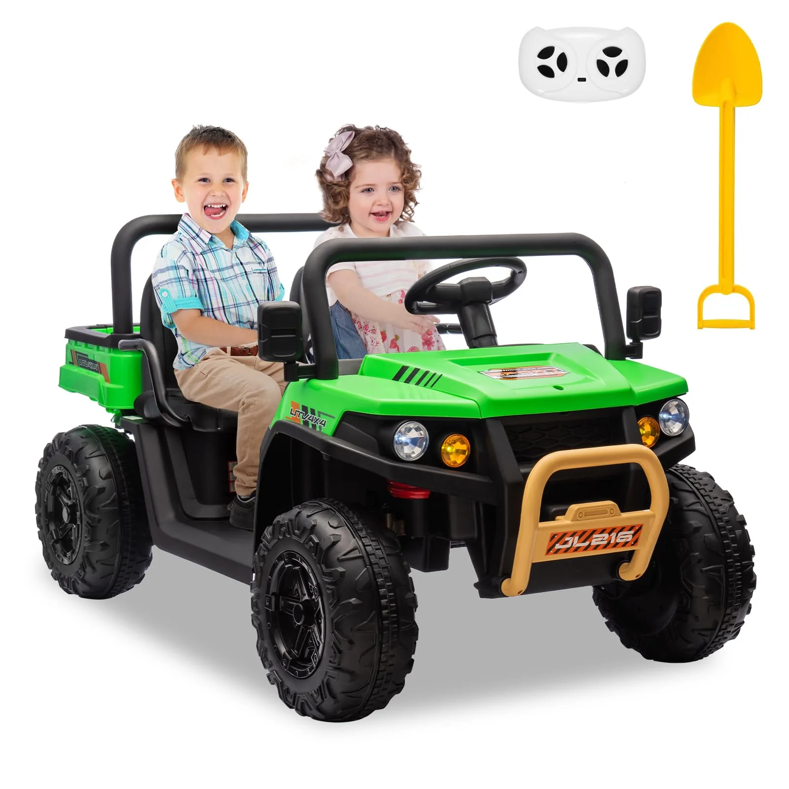 Garvee 2-Seater Ride on Car,6X6 24V Kids Ride On Dump Truck with Remote Control Electric Utility Vehicles UTV Battery Powered 6 Wheeler, for 3 years and up - New Green