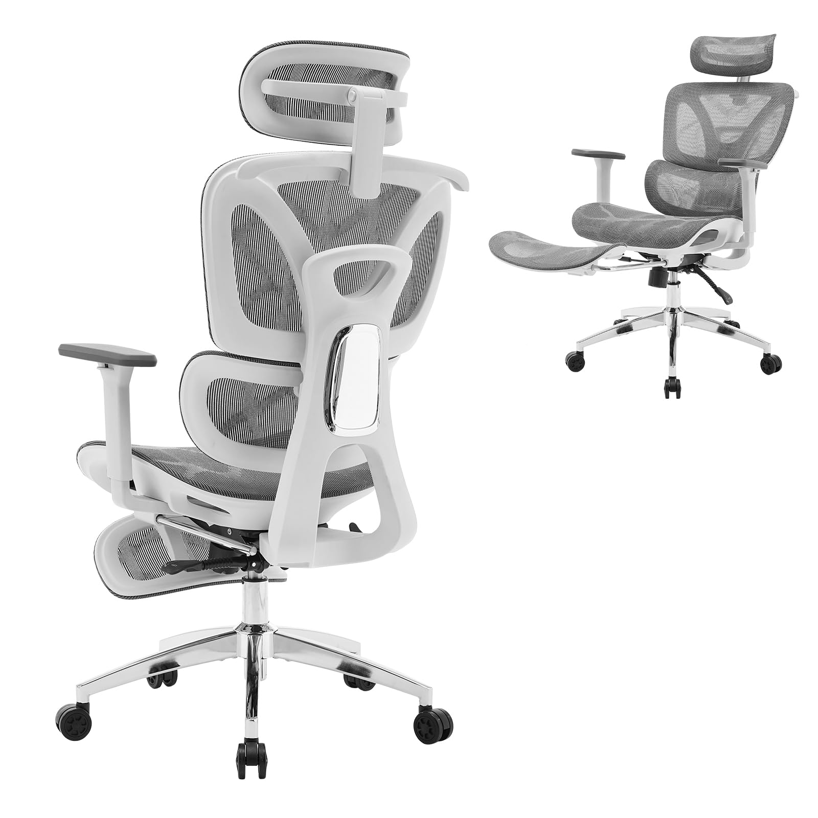 Garvee Ergonomic Office Chair, High Back Ergonomic Desk Chair with Adjustable Lumbar Support,Mesh Home Office Chair Gaming Chair with Footrest,Up to 400LB,Grey
