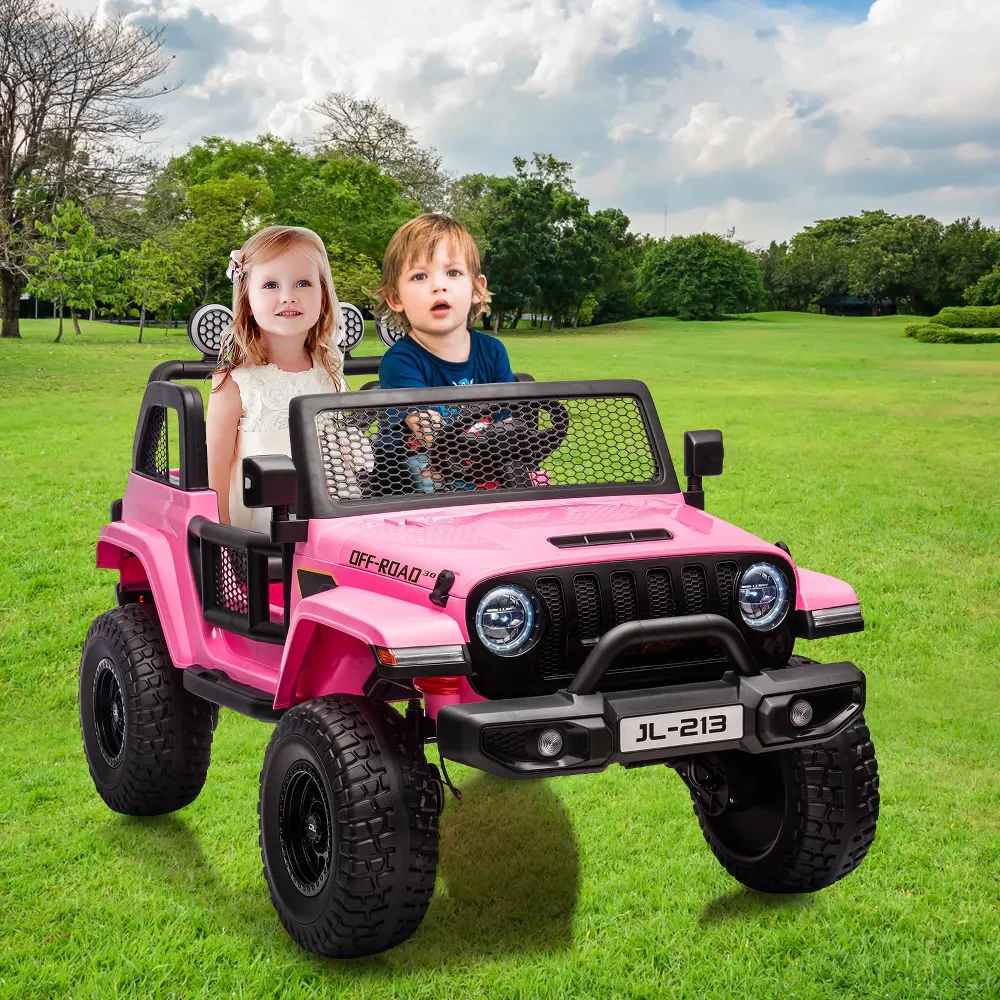 Garvee 24V 7AH Kids Ride on Truck Car 2 Seater Electric Vehicles for Toddles 2WD/4WD Switchable Battery Powered Cars with Remote Control, 4-Wheeler Suspension, LED Lights, MP3, Back Storage - Pink