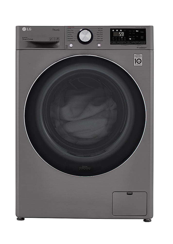 2026 LG – 2.4 Cu. Ft. High-Efficiency Smart Front Load Washer and Electric Dryer Combo with Steam and Sensor Dry – Graphite Steel