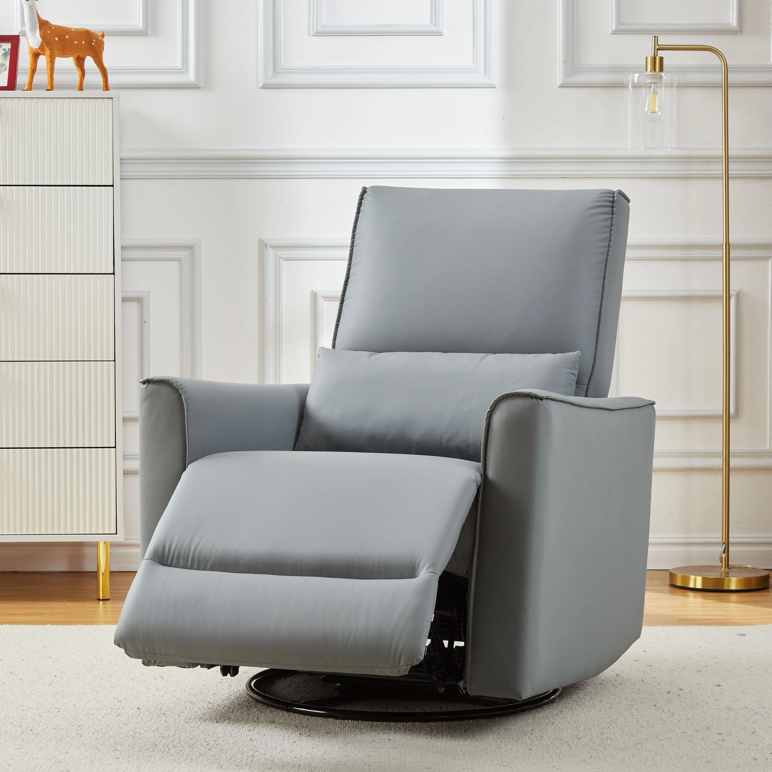 Garvee PU Leather Recliner Chair with Rocker, 360° Swivel & Glider Motion, High Back Rocking Chair for Nursery, Living Room & Bedroom, Deep Seat, Gray