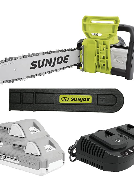 2026 Sun Joe – 48-Volt iON+ 16-Inch Cordless Chainsaw with Scabbard (2 x 2Ah Batteries and 1 x Charger) – Green