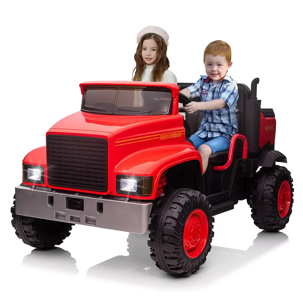 Garvee 24V Ride On Truck with Remote Control Electric UTV Vehicles with Dump Bed, 4WD Power 4x200W Motors,4xSpring Suspension, 3 Speeds, 2 Seater Kids Ride On Toys Best Gifts for Kids - Red
