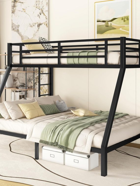 2026 Bellemave Twin XL Over Queen Metal Bunk Bed for Kids Heavy-Duty Bunk Bed with 2 Ladders Space-Saving Bunk Bed for Teens/Adults Noise-Free Black