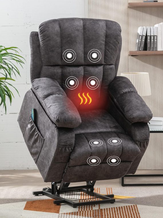 2026 VON RACER Power Lift Recliner Chairs with Heat and Massage Lift Chair Recliners for Elderly with 2 Side Pocket, USB Port Remote Control, Adjustable Furniture